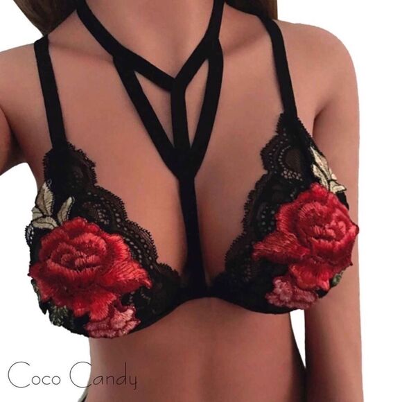 🆕Floral Elastic Cage Bralette Crop Top - Picture 1 of 4